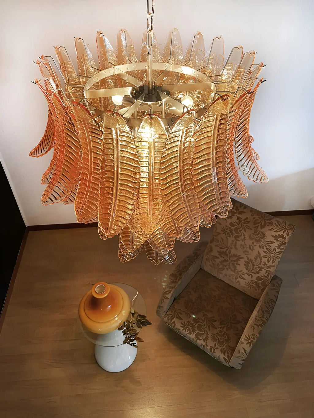 Amber Leaf Cascade Chandelier Glass lighting by Bling Lighting Studio
