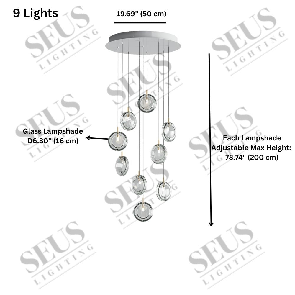 Arcli Contemporary Glass Cluster Chandelier for high ceiling staircase and foyer lighting