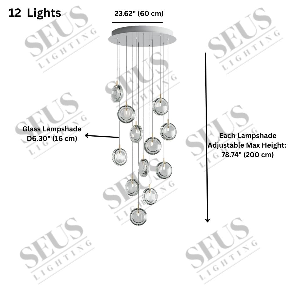 Arcli Contemporary Glass Cluster Chandelier for high ceiling staircase and foyer lighting