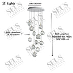 Arcli Contemporary Glass Cluster Chandelier for high ceiling staircase and foyer lighting