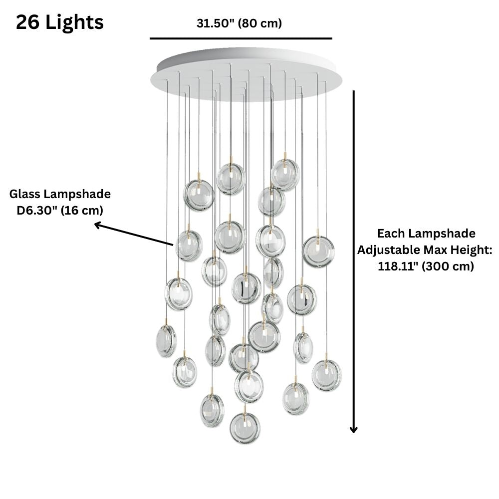 Arcli Contemporary Glass Cluster Chandelier for high ceiling staircase and foyer lighting