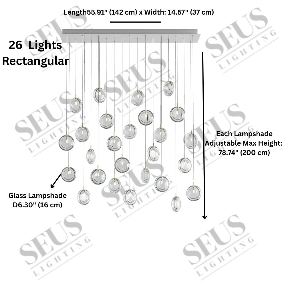 Arcli Contemporary Glass Cluster Chandelier for high ceiling staircase and foyer lighting