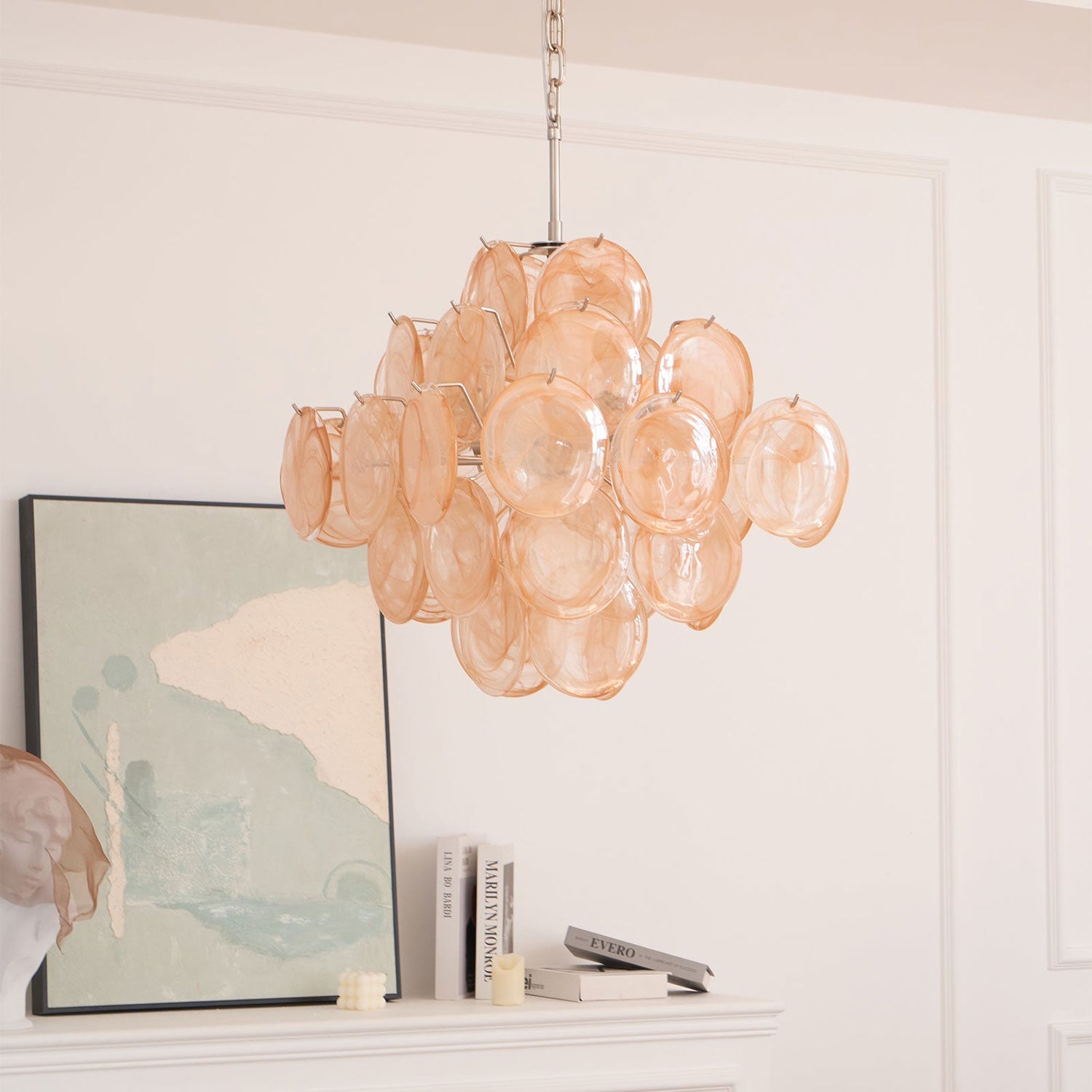 Glass Palmette Transparent Chandelier Murano lighting by Bling Lighting Studio