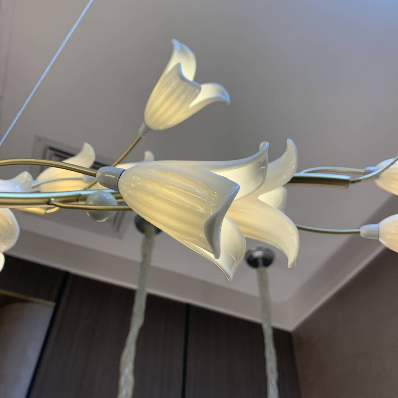 Modern Brass Branch Ceramics Flower Chandelier for Stylish Living Room Hotel and Restaurant by Bling Lighting Studio