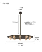 Alabaster Globes LED Disc Pendant Light in Lacquered Brass/Black Stainless Frame
