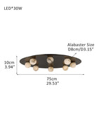 Alabaster Globes LED Disc Pendant Light in Lacquered Brass/Black Stainless Frame