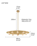 Alabaster Globes LED Disc Pendant Light in Lacquered Brass/Black Stainless Frame
