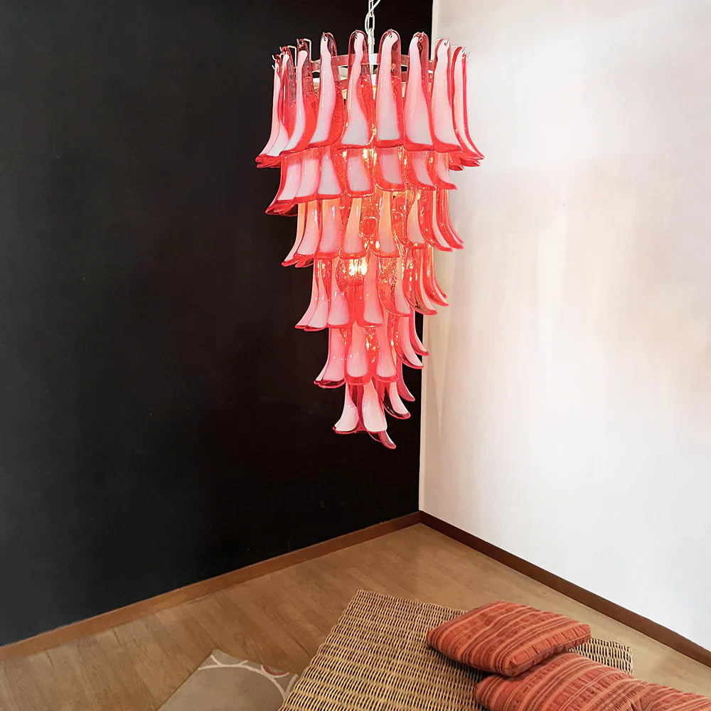 Petals Spiral Murano Red Chandelier detail view