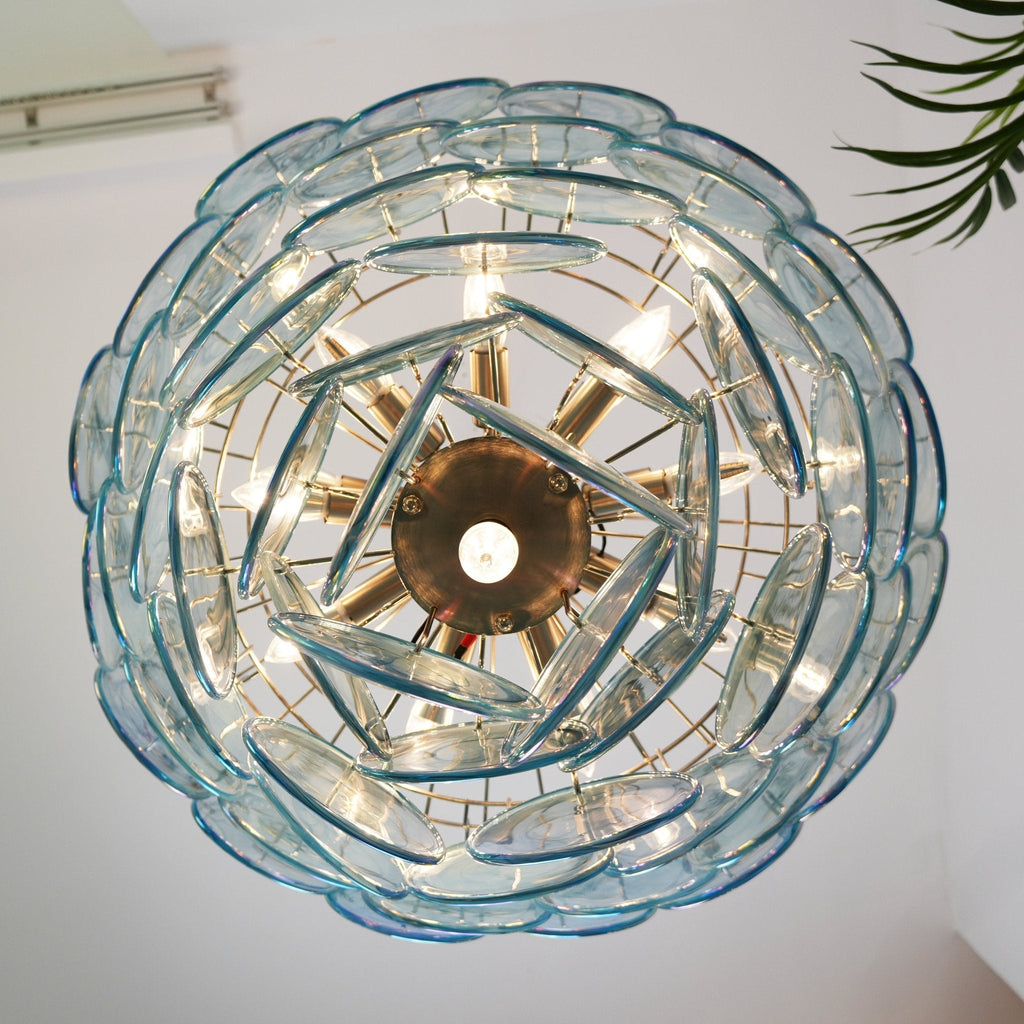 Blue Glass Disc Chandelier Glass lighting by Bling Lighting Studio