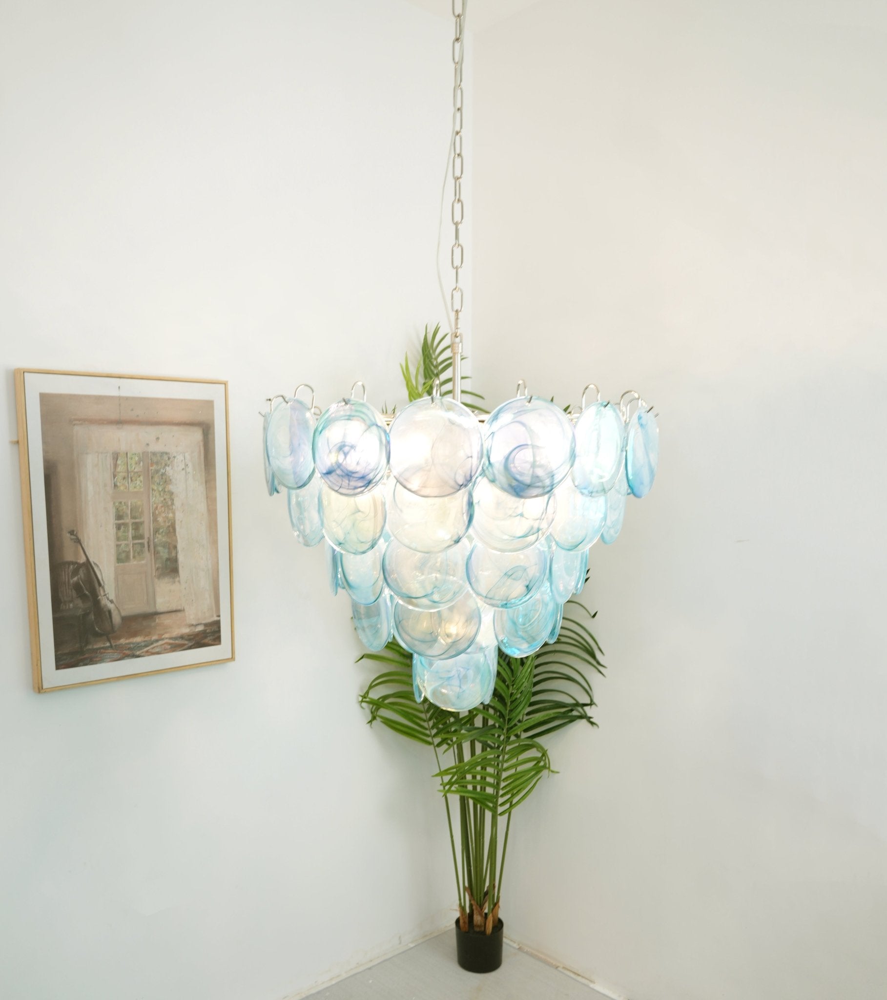 Blue Glass Disc Chandelier Glass lighting by Bling Lighting Studio
