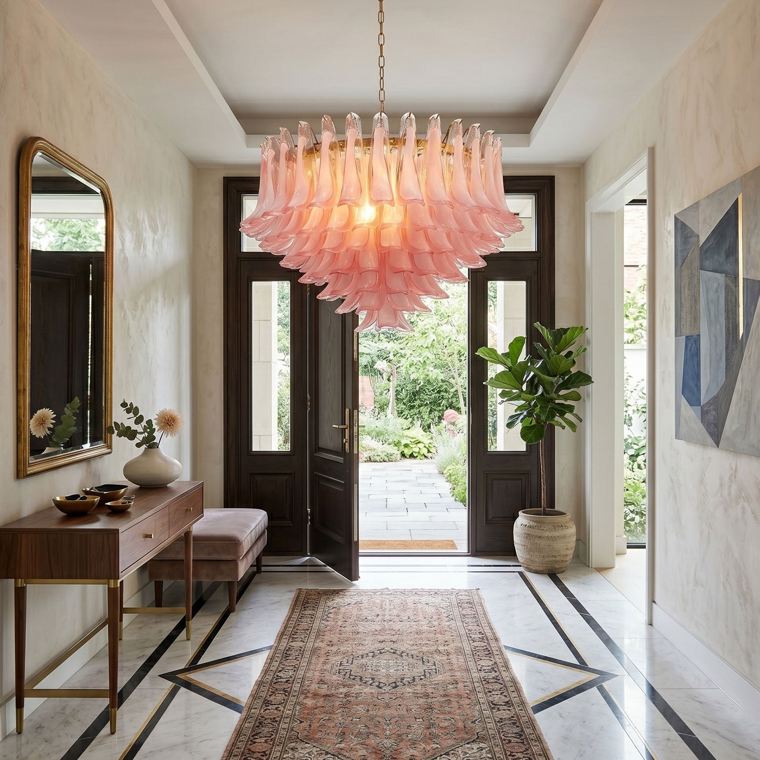 Blush Pink Glass Chandelier Glass lighting by Bling Lighting Studio