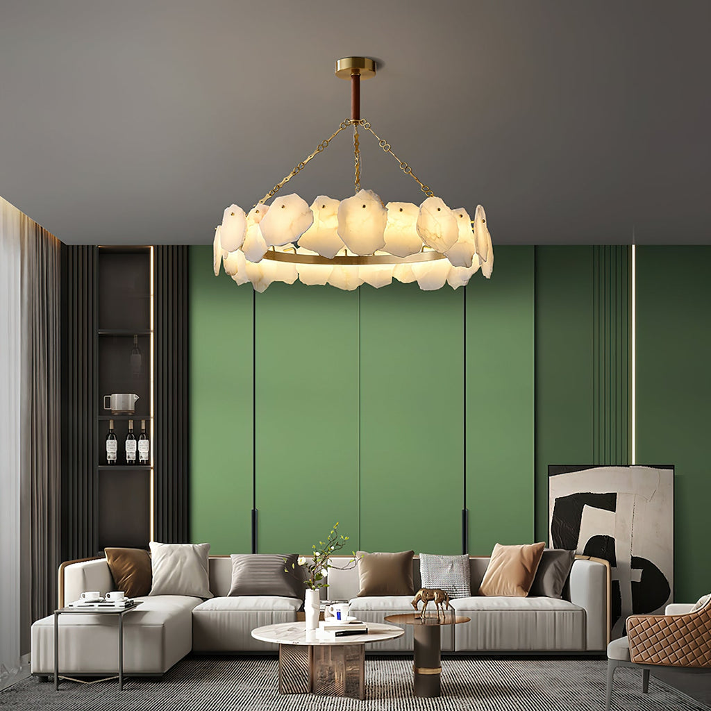 Burton Marble Round Chandelier with brass frame and marble shades by Bling Lighting Studio - view 11