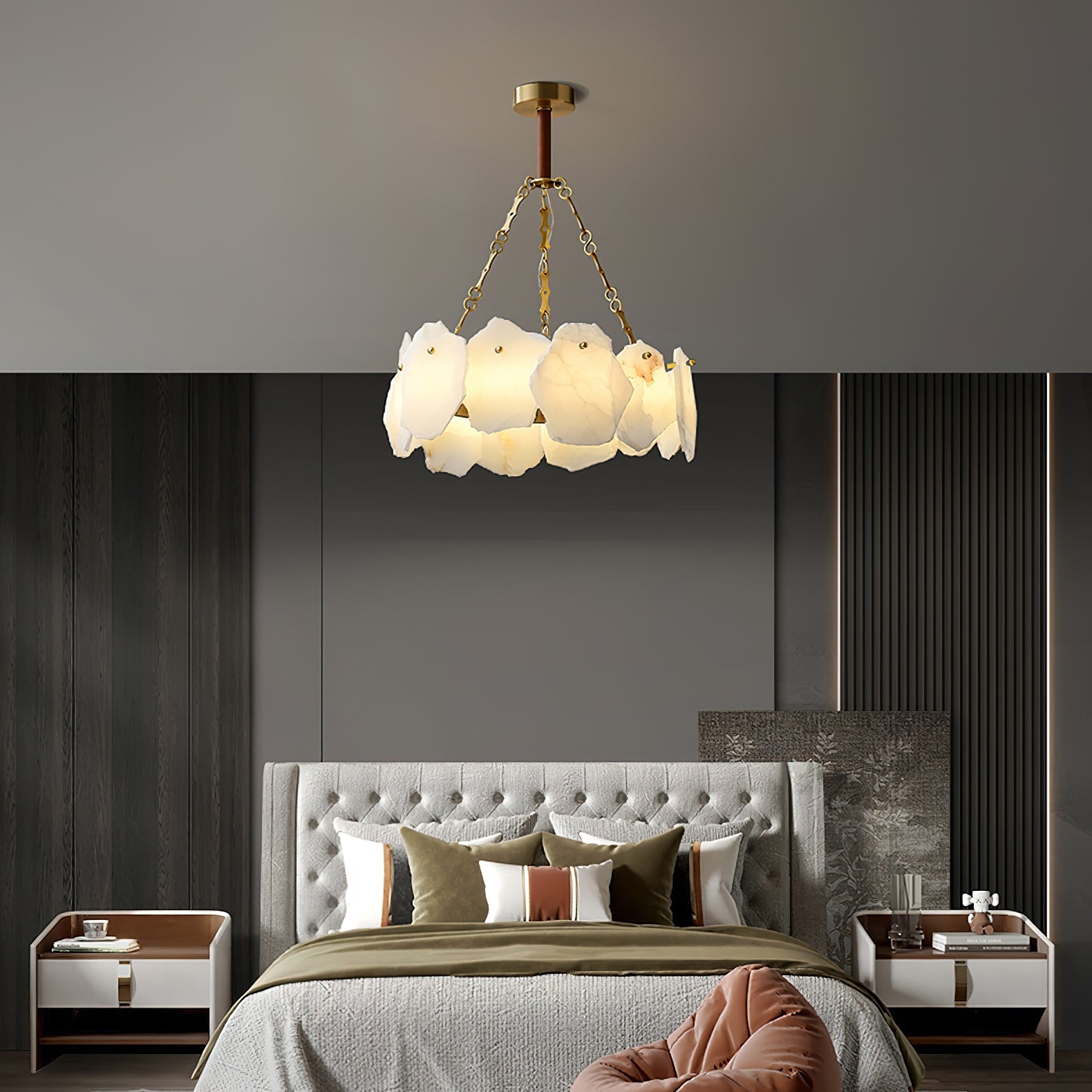 Burton Marble Round Chandelier with brass frame and marble shades by Bling Lighting Studio - view 14