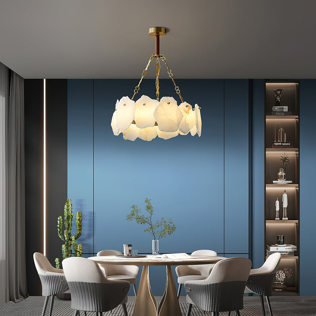 Burton Marble Round Chandelier with brass frame and marble shades by Bling Lighting Studio - view 16