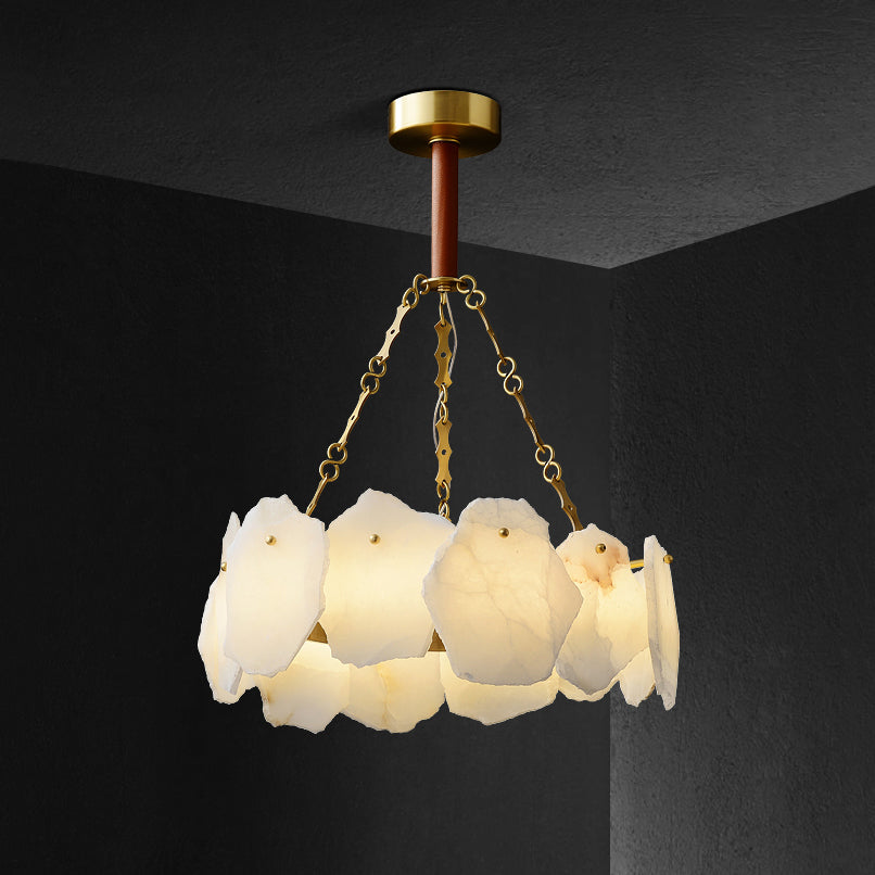 Burton Marble Round Chandelier with brass frame and marble shades by Bling Lighting Studio - view 20