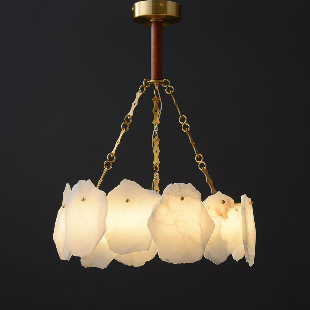 Burton Marble Round Chandelier with brass frame and marble shades by Bling Lighting Studio - view 23