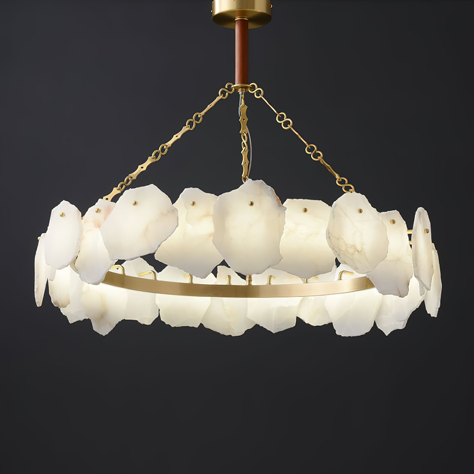 Burton Marble Round Chandelier with brass frame and marble shades by Bling Lighting Studio - view 24