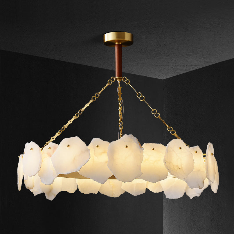 Burton Marble Round Chandelier with brass frame and marble shades by Bling Lighting Studio - view 21