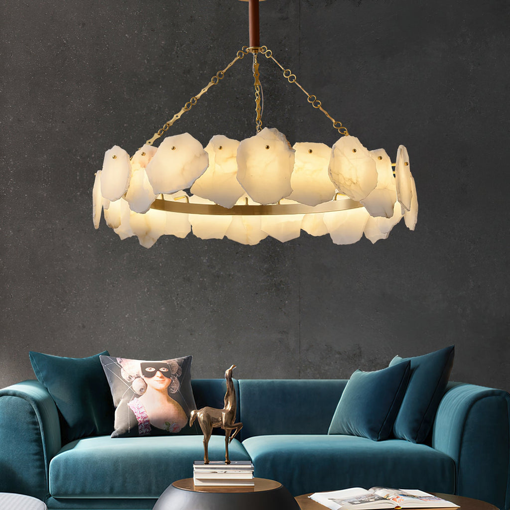 Burton Marble Round Chandelier with brass frame and marble shades by Bling Lighting Studio - view 2
