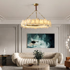 Burton Marble Round Chandelier with brass frame and marble shades by Bling Lighting Studio - view 7