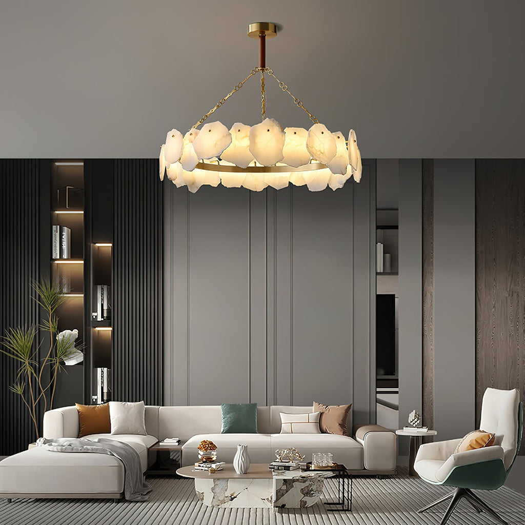 Burton Marble Round Chandelier with brass frame and marble shades by Bling Lighting Studio - view 10