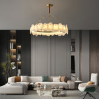 Burton Marble Round Chandelier with brass frame and marble shades by Bling Lighting Studio - view 10