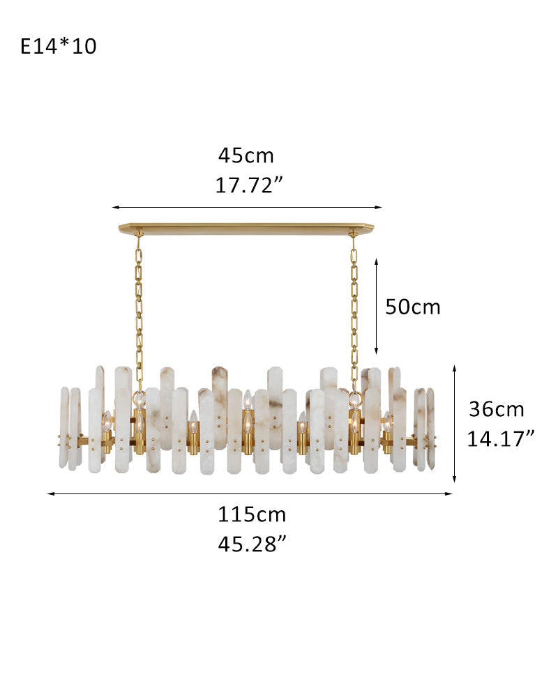Large Alabaster Rectangular Chandelier Wide 40“ 45” with Chrome Frame for dining room