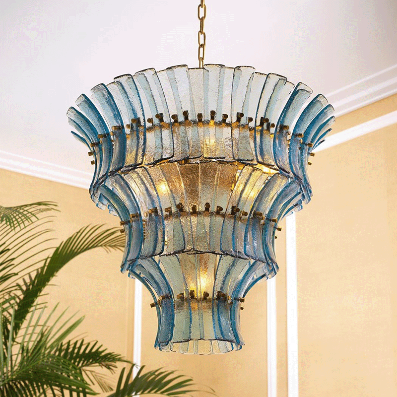 Calyra Tiered Glass Chandelier Murano lighting by Bling Lighting Studio