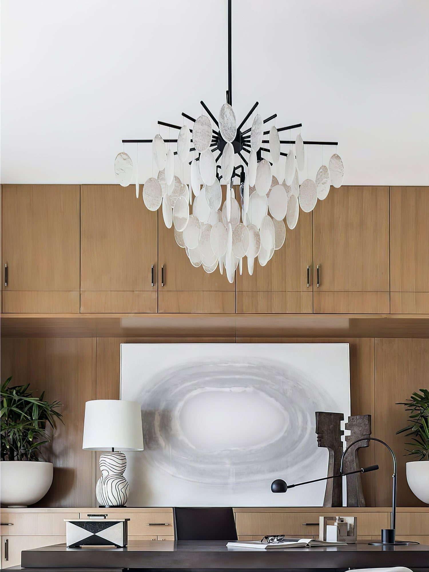 Luxury Cascading Selenite Disc Chandelier by Bling Lighting Studio
