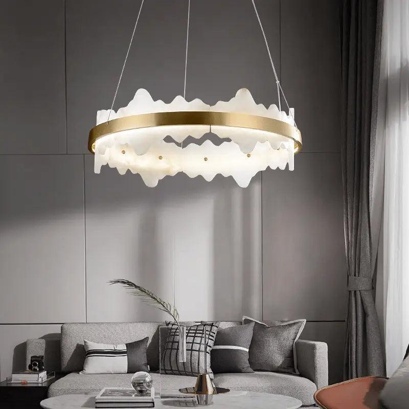 Spain Alabaster Brass Indoor Chandelier Lighting by Bling Lighting Studio