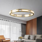 Spain Alabaster Brass Round Chandelier Lighting by Bling Lighting Studio