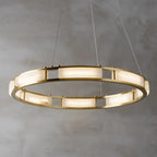 Spain Alabaster Brass Round Chandelier Lighting by Bling Lighting Studio