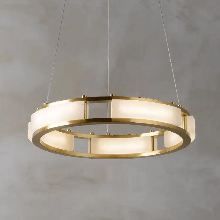 Spain Alabaster Brass Round Chandelier Lighting by Bling Lighting Studio