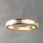 Spain Alabaster Brass Round Chandelier Lighting by Bling Lighting Studio