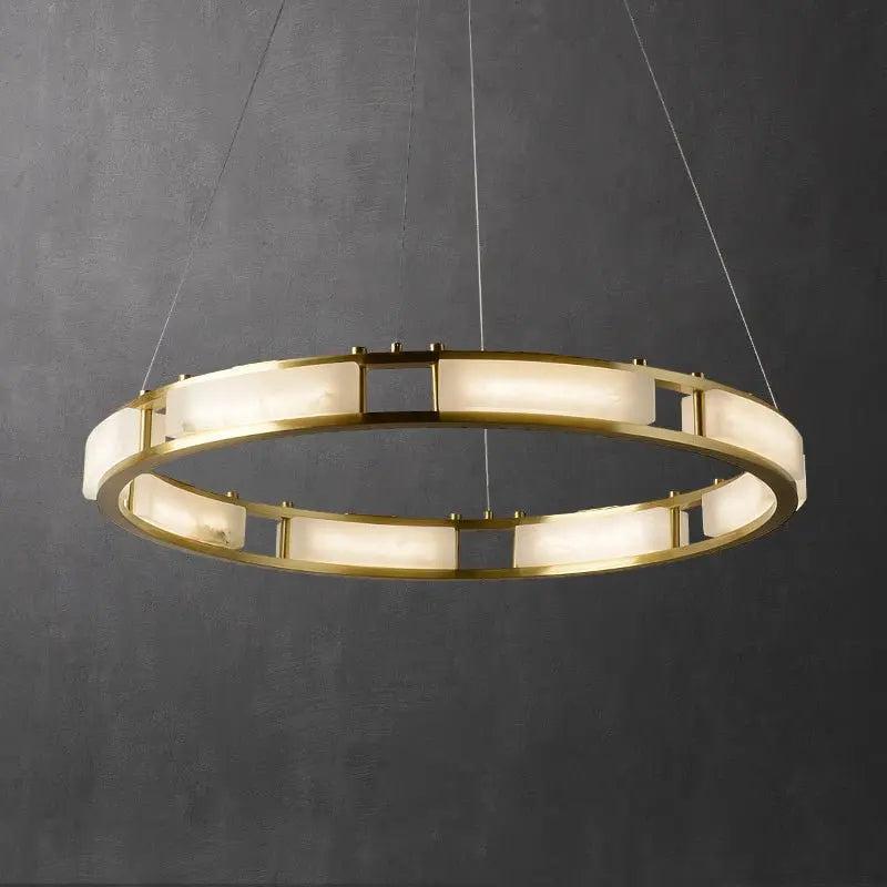 Spain Alabaster Brass Round Chandelier Lighting by Bling Lighting Studio