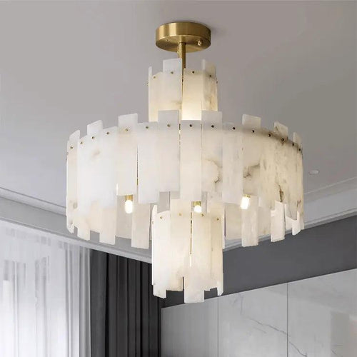 Spain Alabaster Flake Round Chandelier by Bling Lighting Studio