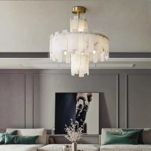 Spain Alabaster Flake Round Chandelier detail view