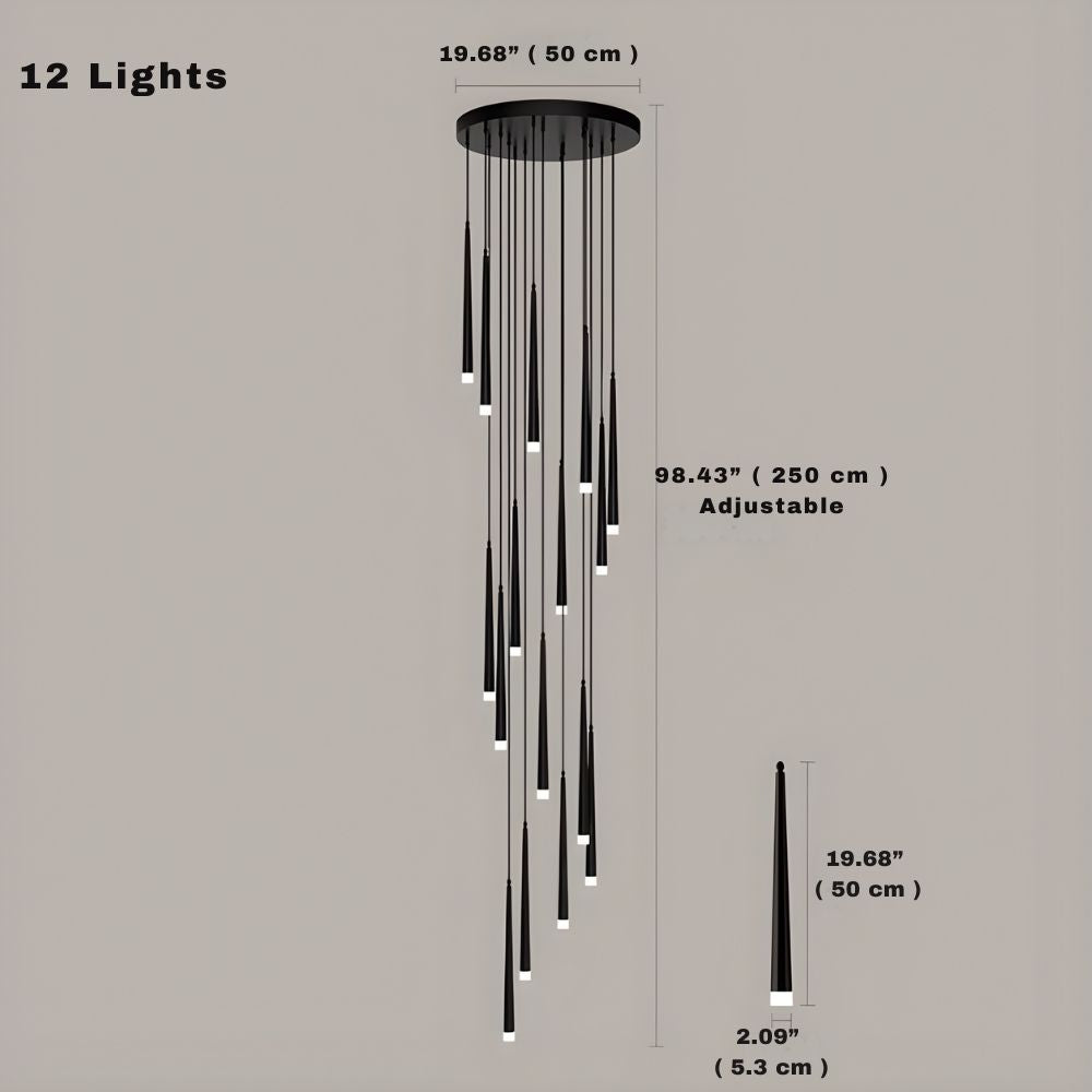 Contemporary Black LED Pendant Light for Stairwell for high ceiling staircase and foyer lighting