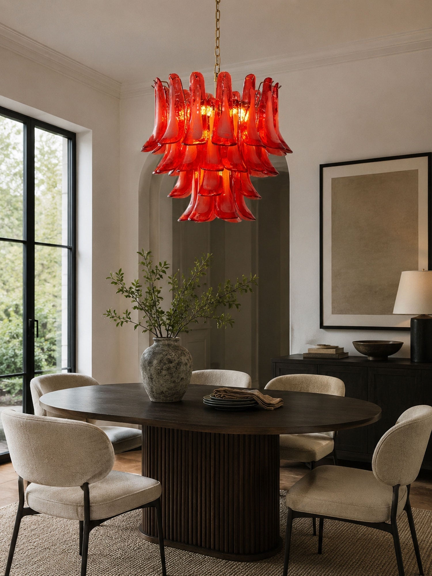 Crimson Glass Petals Chandelier Glass lighting by Bling Lighting Studio