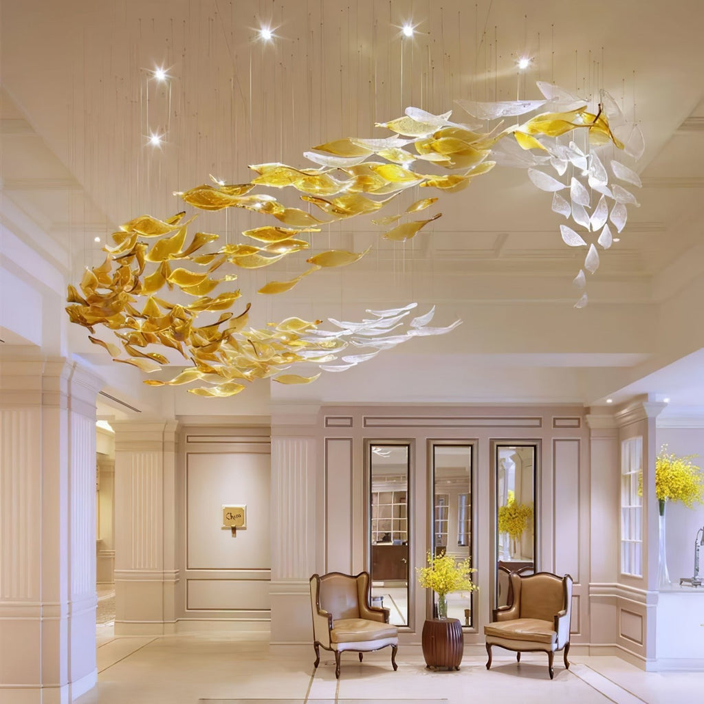 Swaying Leaves Cascade Chandelier for Staircase detail view