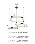 Ring lamps on string suspension in the form of pentagons made of Spanish marble and metal corners
