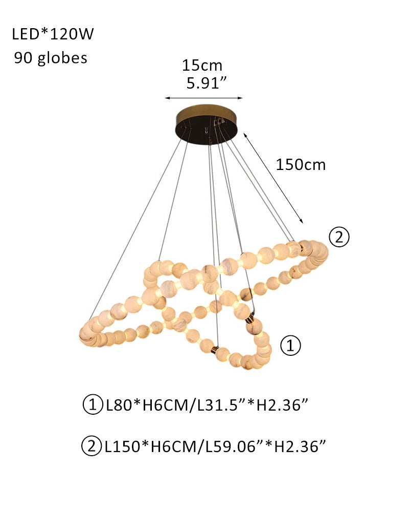 Modern Pearl Alabaster Necklace Circle Triple Chandelier with Dia 60+80+100cm by Bling Lighting Studio