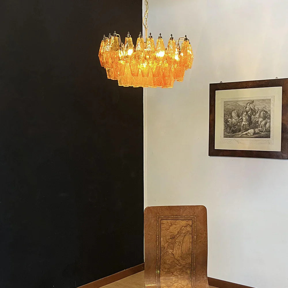Poliedri Murano Amber Chandelier detail view