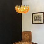 Poliedri Murano Amber Chandelier detail view