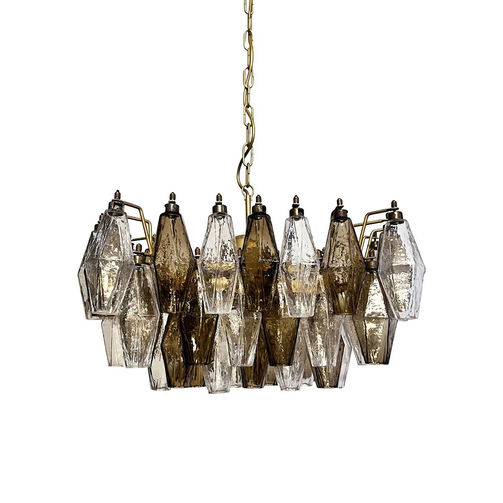 Poliedri Murano Transparent Smoked Chandelier by Bling Lighting Studio