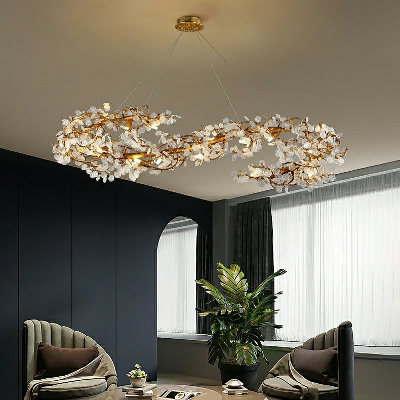 Elegant Brass Branch Chandelier Crystal Leaves Pendant Light For Living/ Bedroom Decor by Bling Lighting Studio