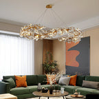 Elegant Brass Branch Chandelier Crystal Leaves Pendant Light For Living/ Bedroom Decor by Bling Lighting Studio