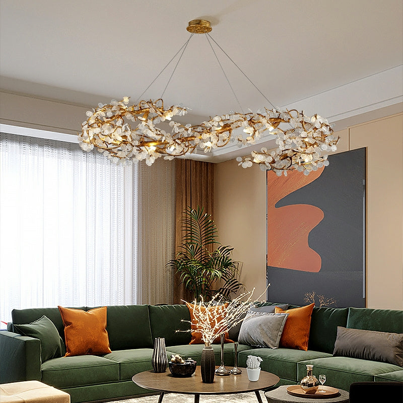 Elegant Brass Branch Chandelier Crystal Leaves Pendant Light For Living/ Bedroom Decor by Bling Lighting Studio
