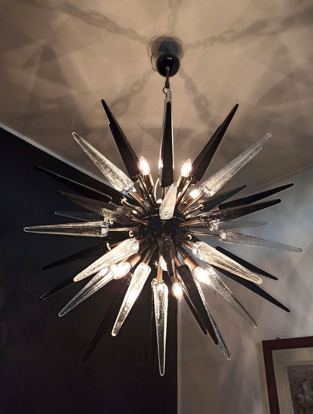 Murano Chandelier | 51 Clear Black Sputnik detail by Bling Lighting Studio