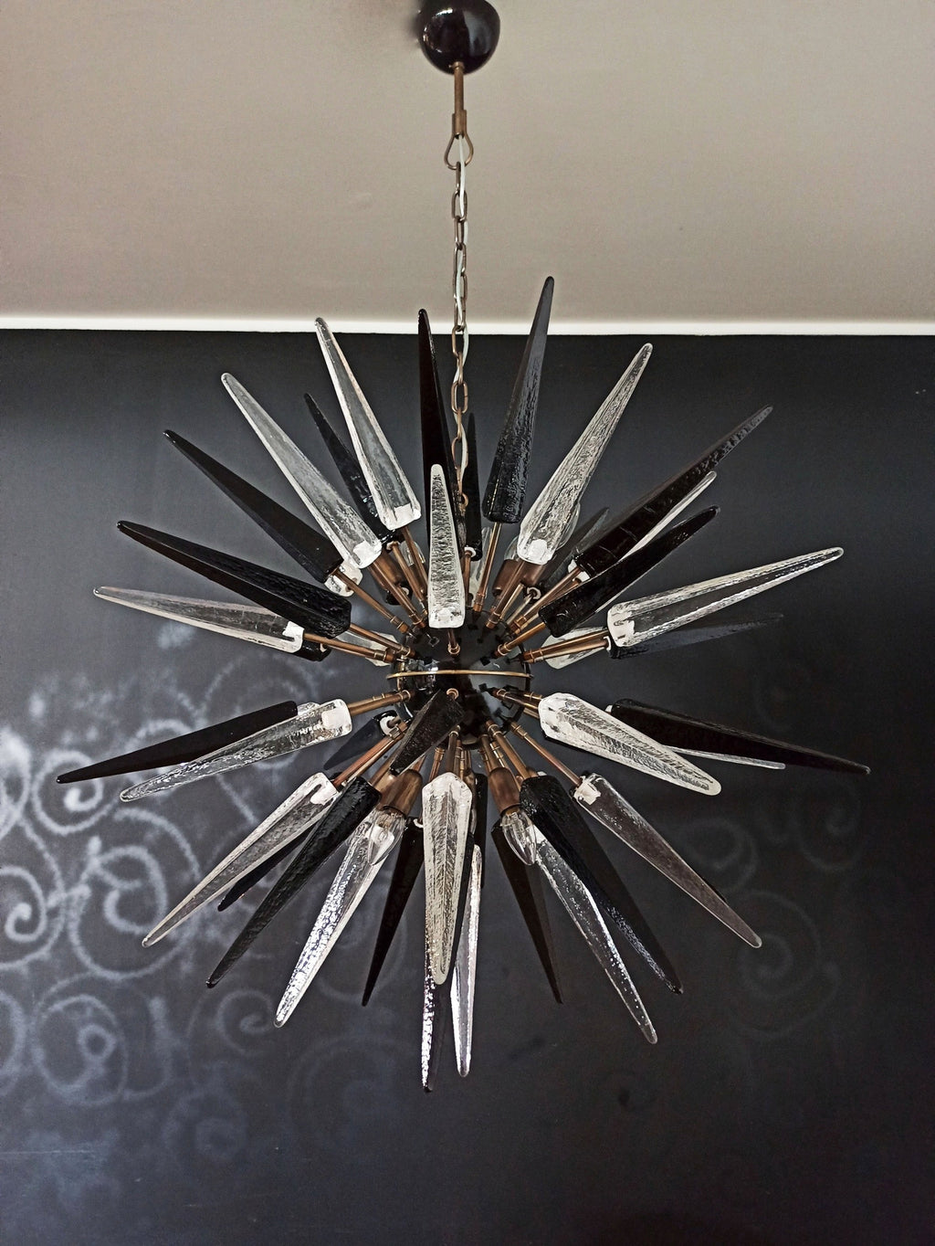 Murano Chandelier | 51 Clear Black Sputnik detail by Bling Lighting Studio